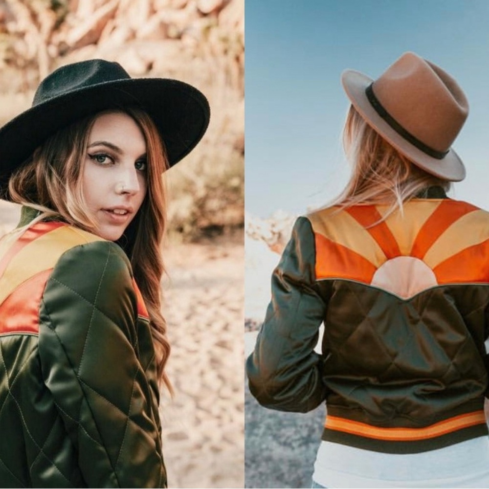 Olive Green Bomber Jacket with Sunburst Pattern